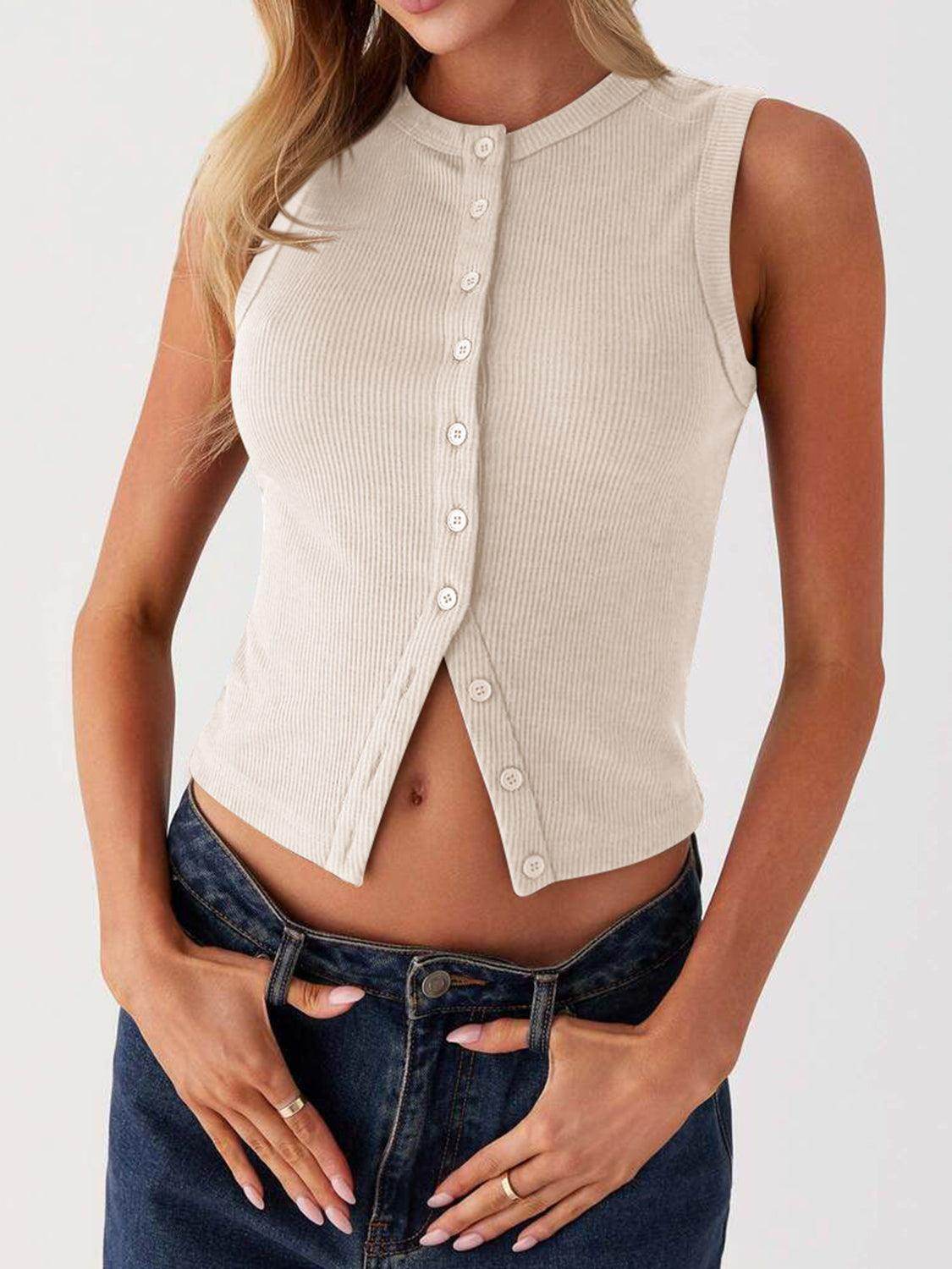 Lovelet Button Up Round Neck Tank for Stylish Comfort - Selvanelle