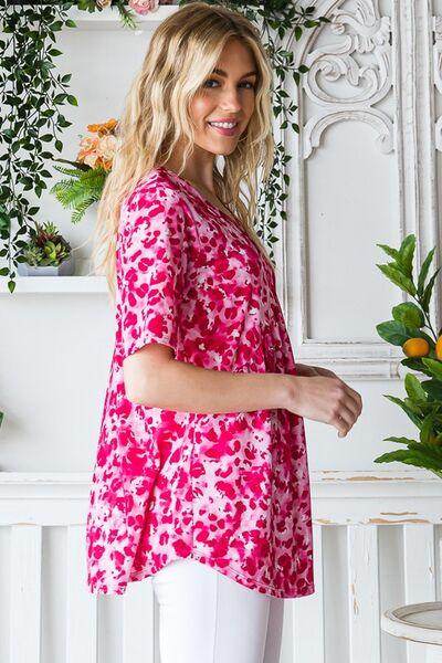 Heimish Full Size Short Sleeve Crisscross Animal Babydoll Top Plus Size - Selvanelle