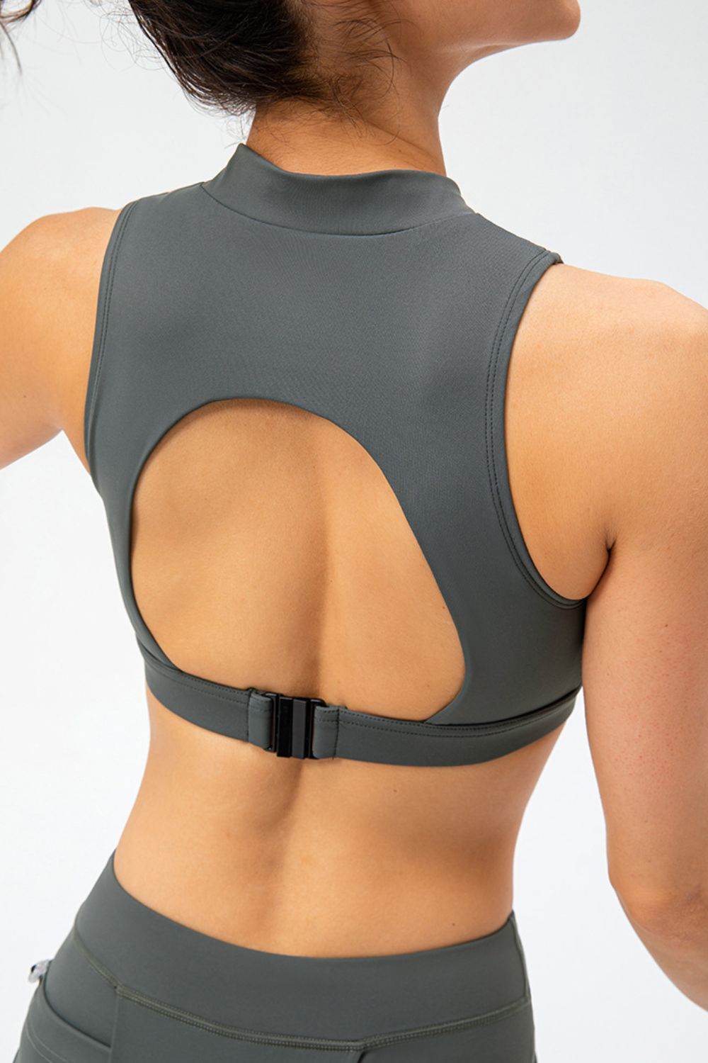 Full Size Cropped Cutout Back Zipper Front Active Tank Top - Selvanelle