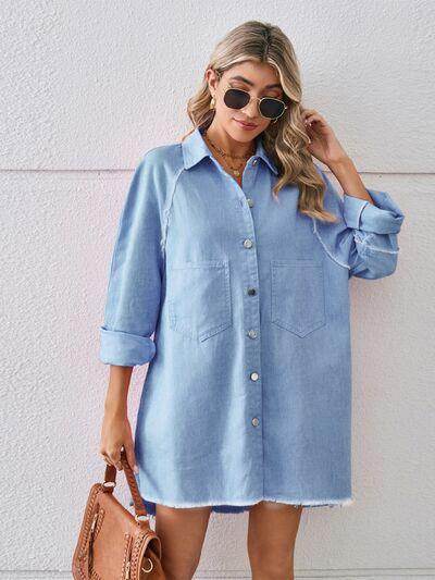 Raw Hem Button Up Denim Dress for Effortless Style - Selvanelle