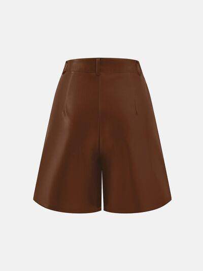 PU Leather High Rise Shorts for Women with Pockets - Selvanelle