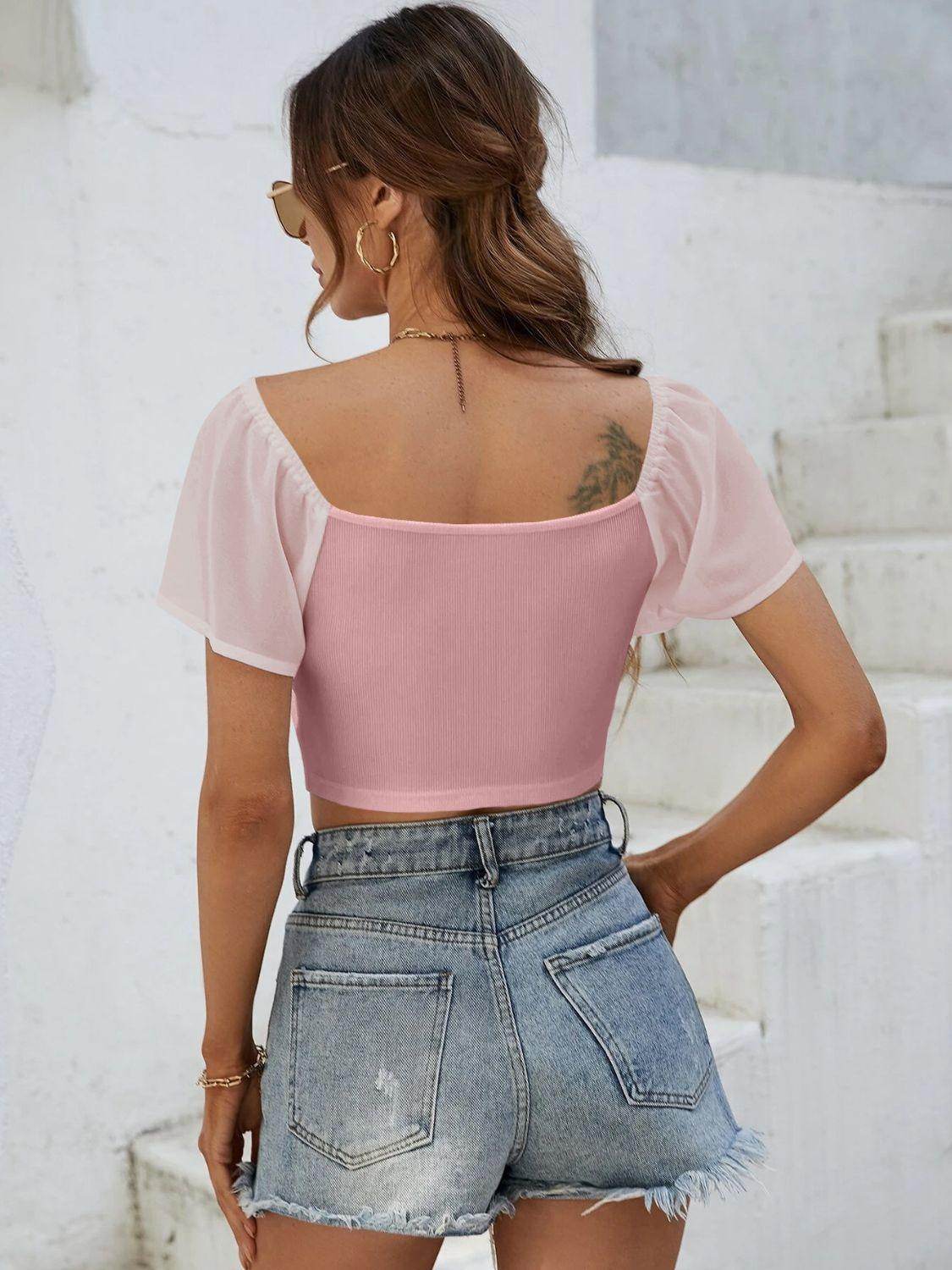 Drawstring Short Sleeve Crop Top for Stylish Summer Wear - Selvanelle