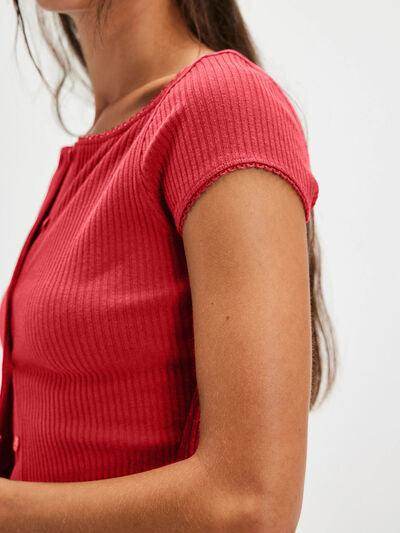 Lovelet Round Neck Button Up Short Sleeve Top for Women - Selvanelle