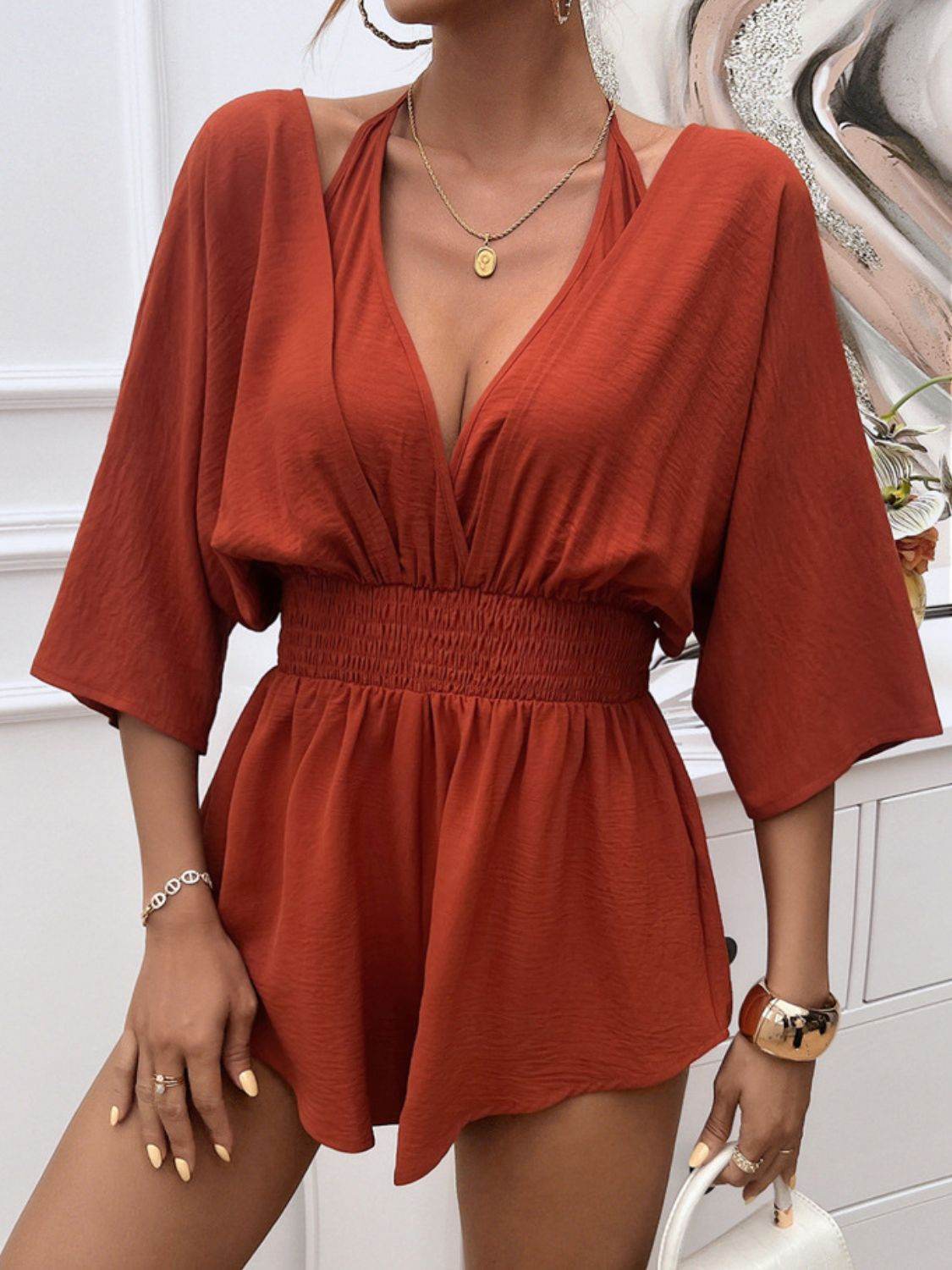 Devine Smocked Tie Back Romper - Selvanelle