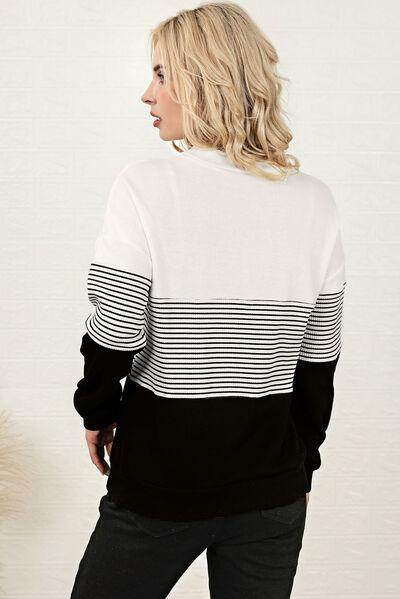 Striped Color Block Long Sleeve Knit Top for Women - Selvanelle