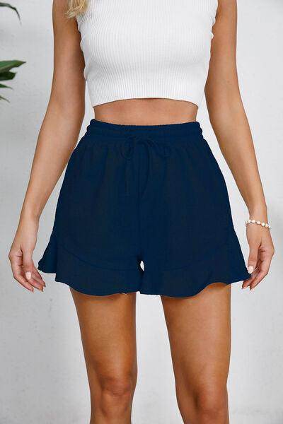 Full Size Drawstring Ruffle Hem Shorts for Women - Selvanelle