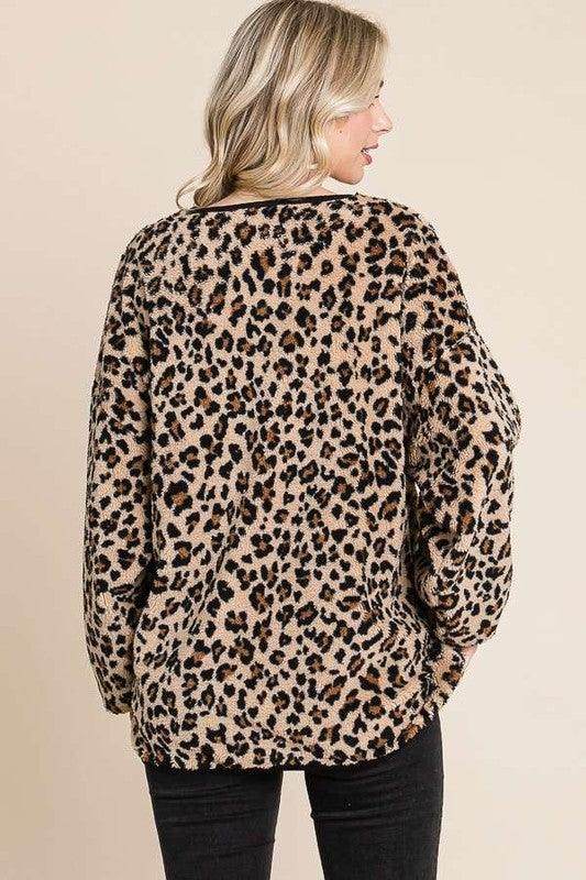 Culture Code Leopard Faux Fur Round Neck Top for Women - Selvanelle