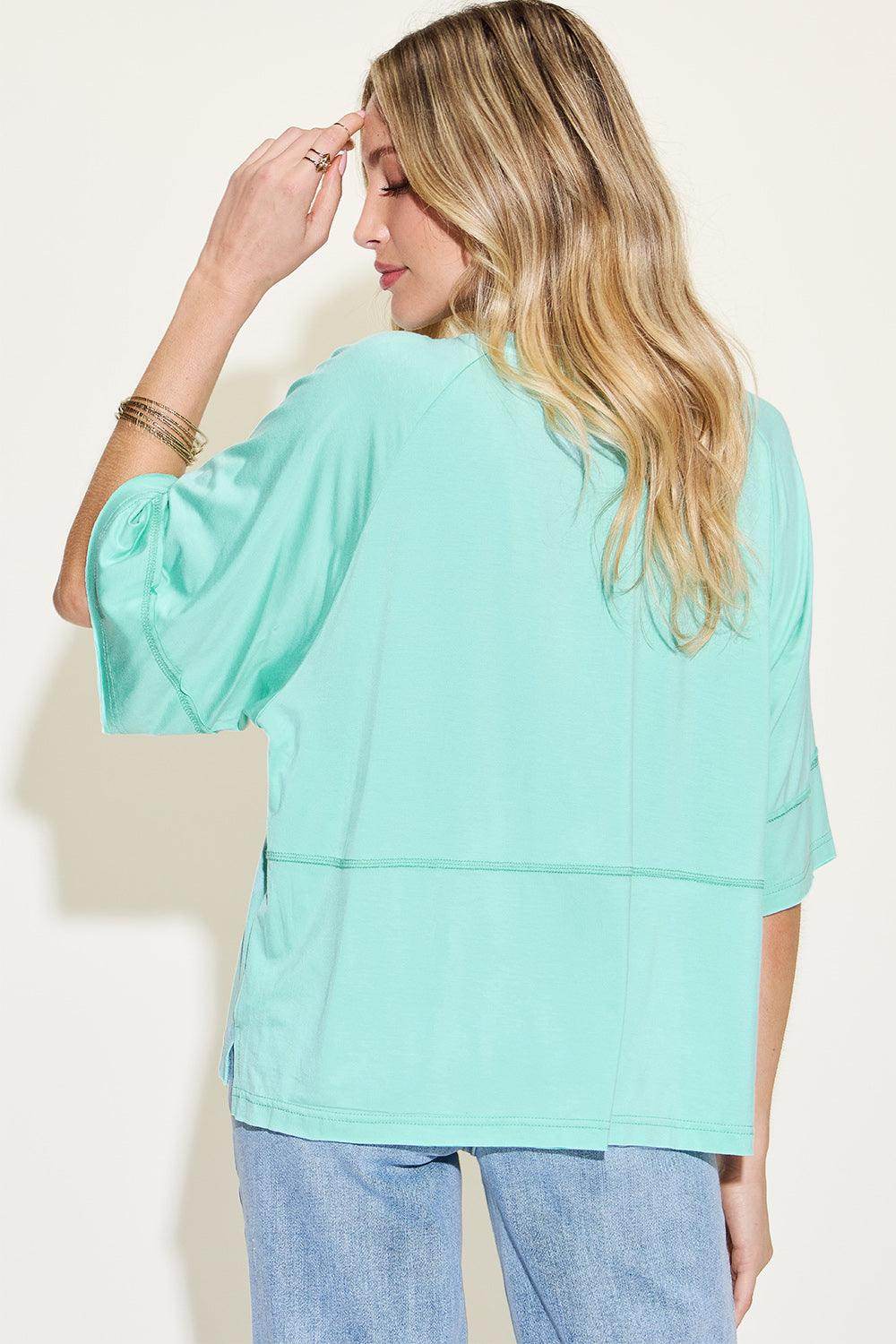 Basic Bae Full Size Bamboo Round Neck Exposed Seam T-Shirt - Selvanelle