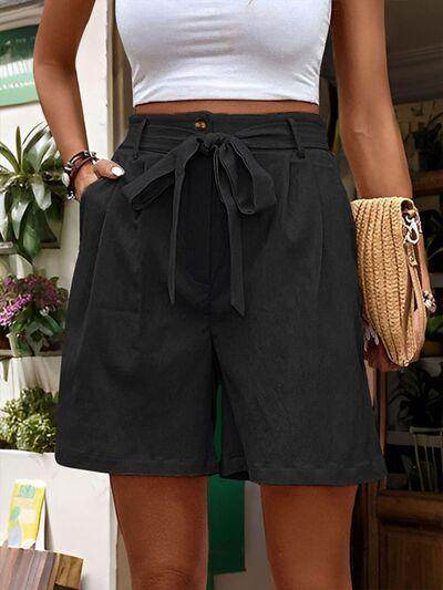 Perfee Tied High Waist Shorts with Pockets for Women - Selvanelle