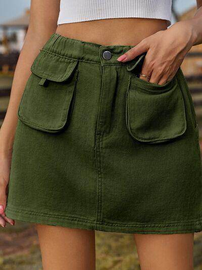 Pocketed Elastic Waist Denim Skirt for Women Fashion - Selvanelle