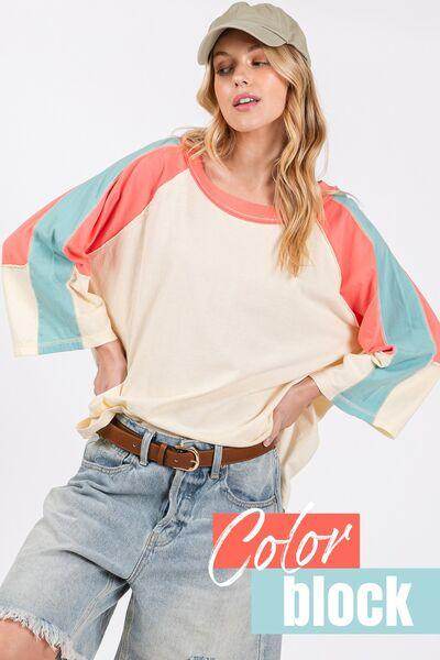SAGE + FIG Color Block Curved Hem T-Shirt for Women - Selvanelle