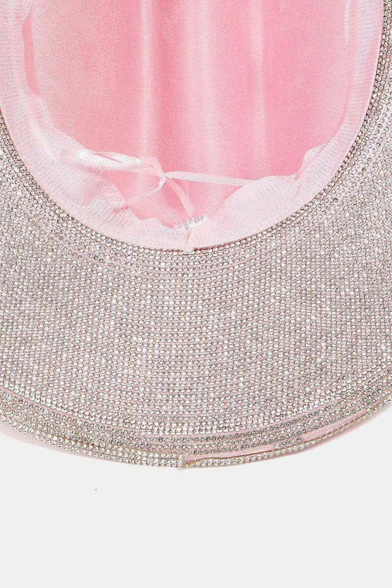 Fame Pave Rhinestone Trim Faux Suede Hat for Stylish Look - Selvanelle