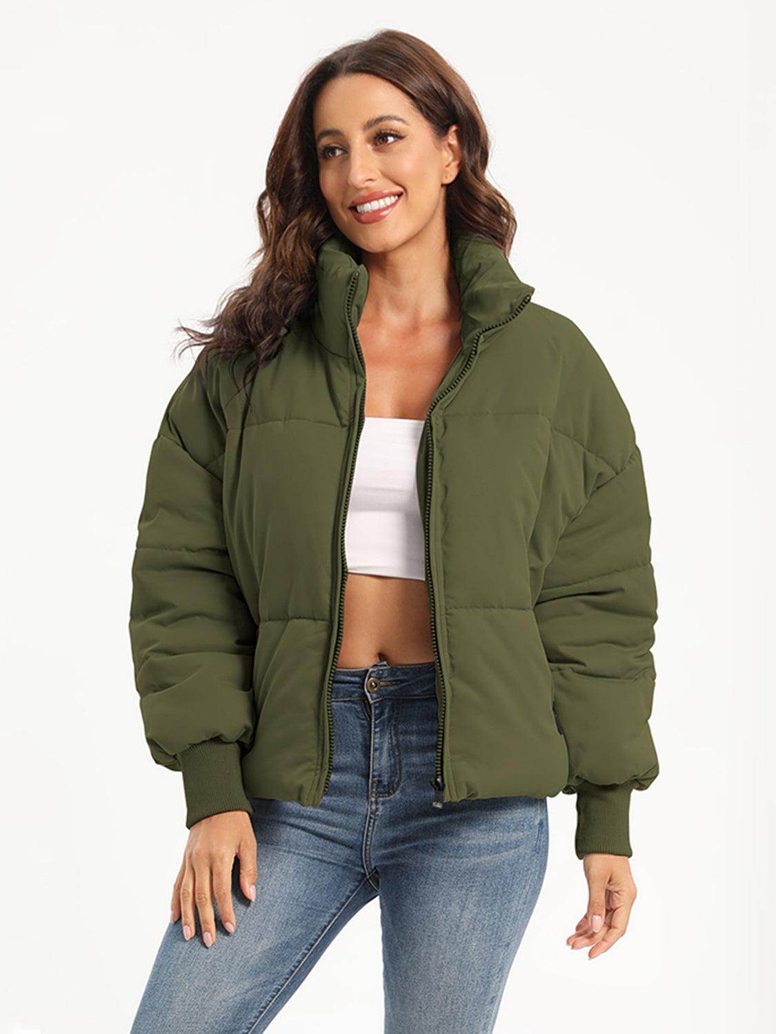 Zip Up Turtleneck Long Sleeve Winter Coat for Women - Selvanelle