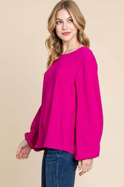 BOMBOM Textured Balloon Sleeve Top for Effortless Style - Selvanelle