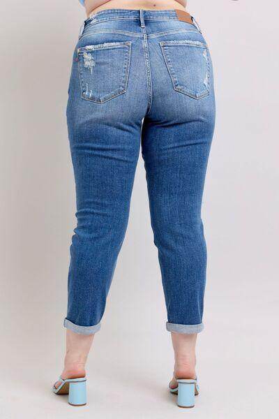 Judy Blue Full Size Button Fly Distressed Jeans Plus Size - Selvanelle