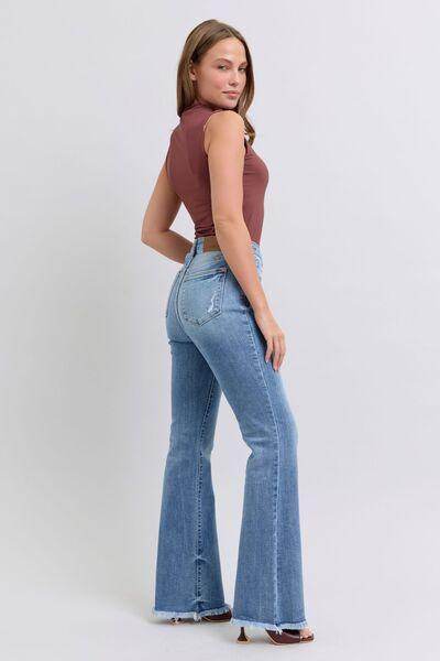 Judy Blue Full Size Raw Hem High Rise Bootcut Jeans for Women - Selvanelle
