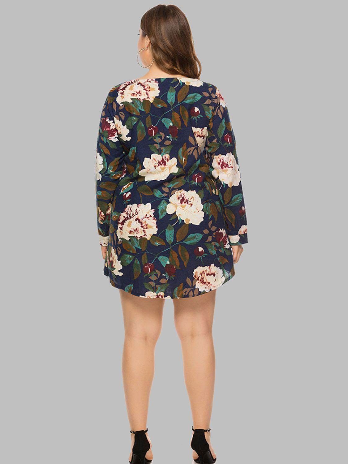 Full Size Floral Long Sleeve Mini Dress for Casual Wear - Selvanelle