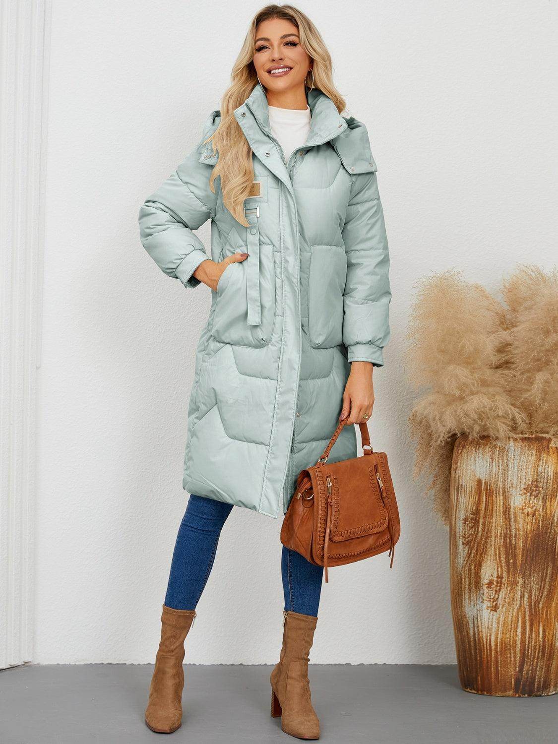 Long Sleeve Longline Hooded Winter Coat for Women - Selvanelle