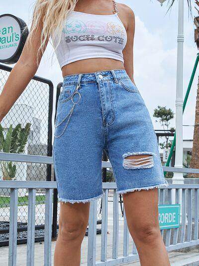 Distressed Raw Hem Denim Shorts for Women Casual Style - Selvanelle