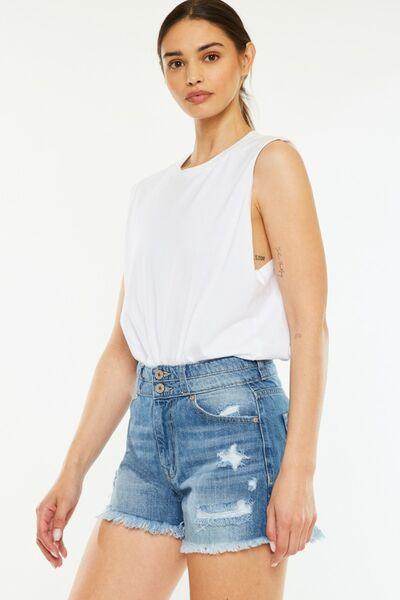 Kancan Full Size High Rise Raw Hem Denim Shorts for Women - Selvanelle