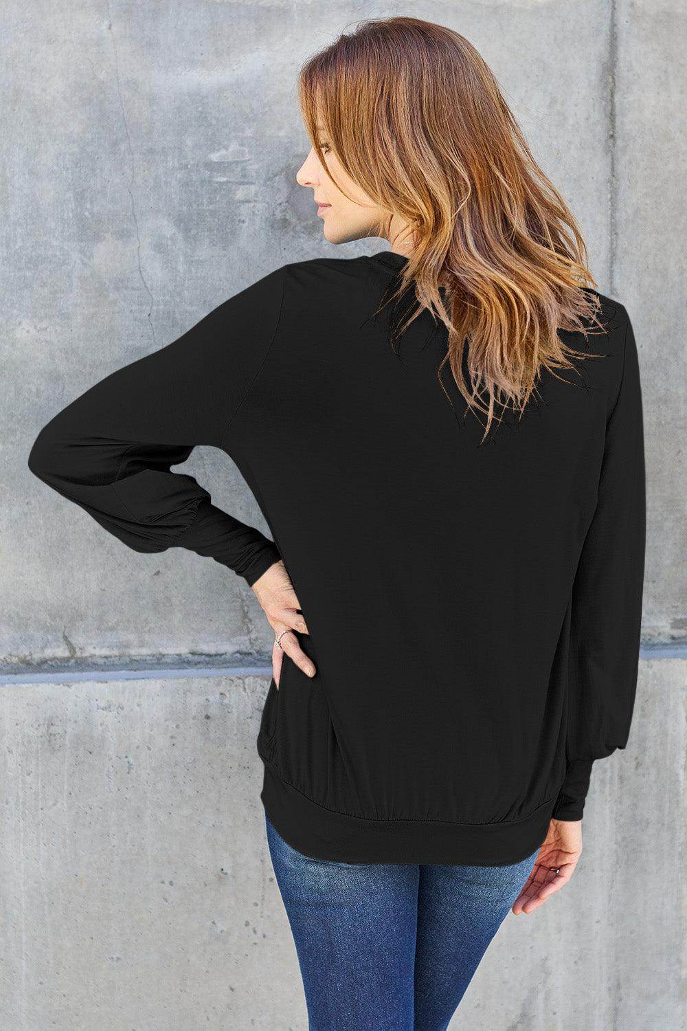 Basic Bae Full Size V-Neck Lantern Sleeve Top for Women - Selvanelle
