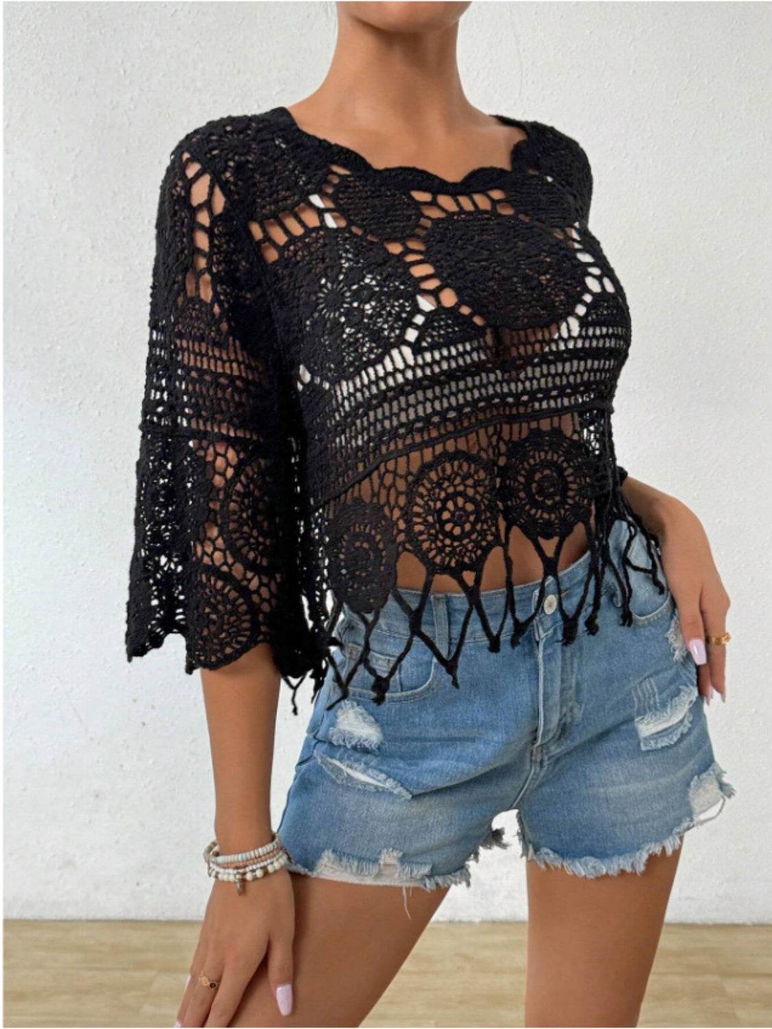 Openwork Round Neck Cover-Up - Selvanelle