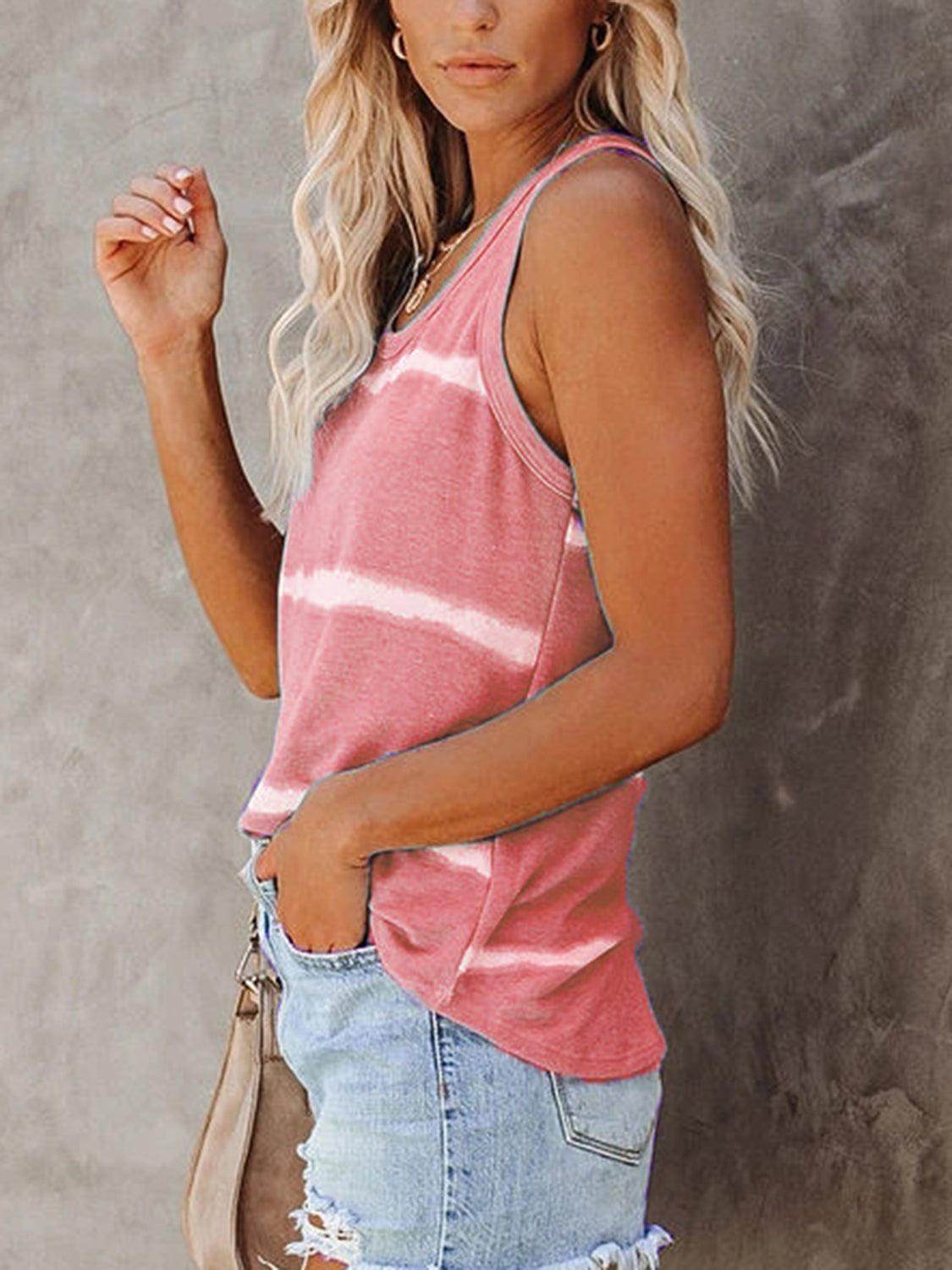 Full Size Tie-Dye Round Neck Tank for Women Casual Wear - Selvanelle