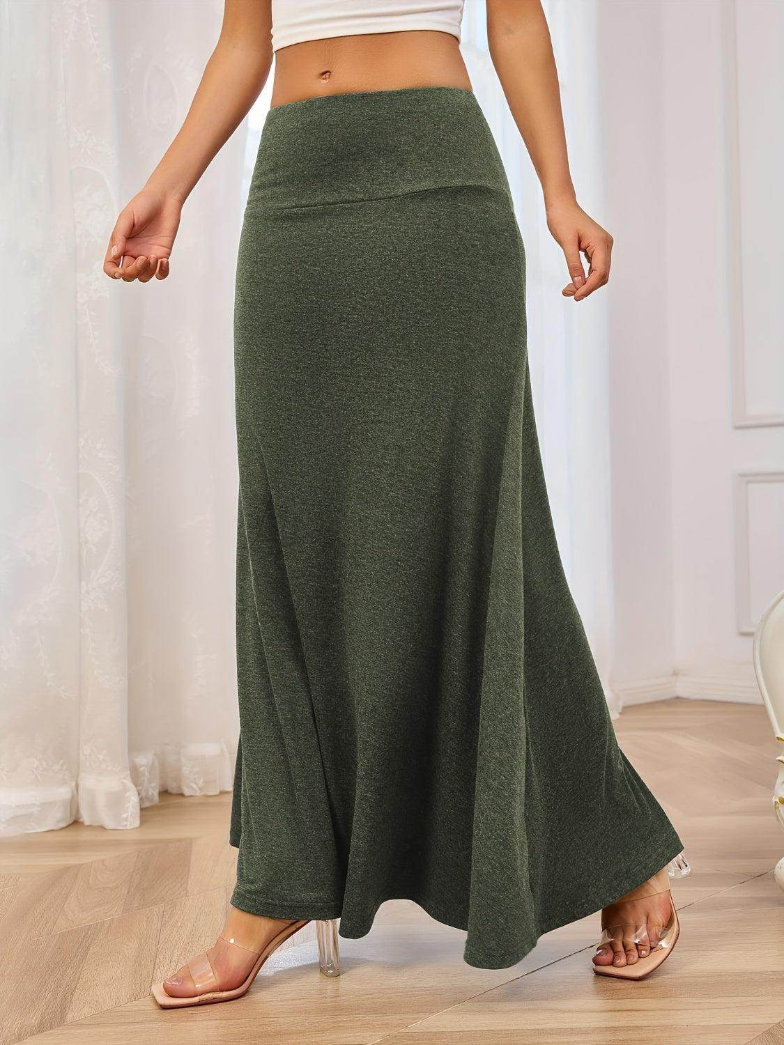 Solid Elastic Waist Maxi Skirt for Comfortable Everyday Wear - Selvanelle