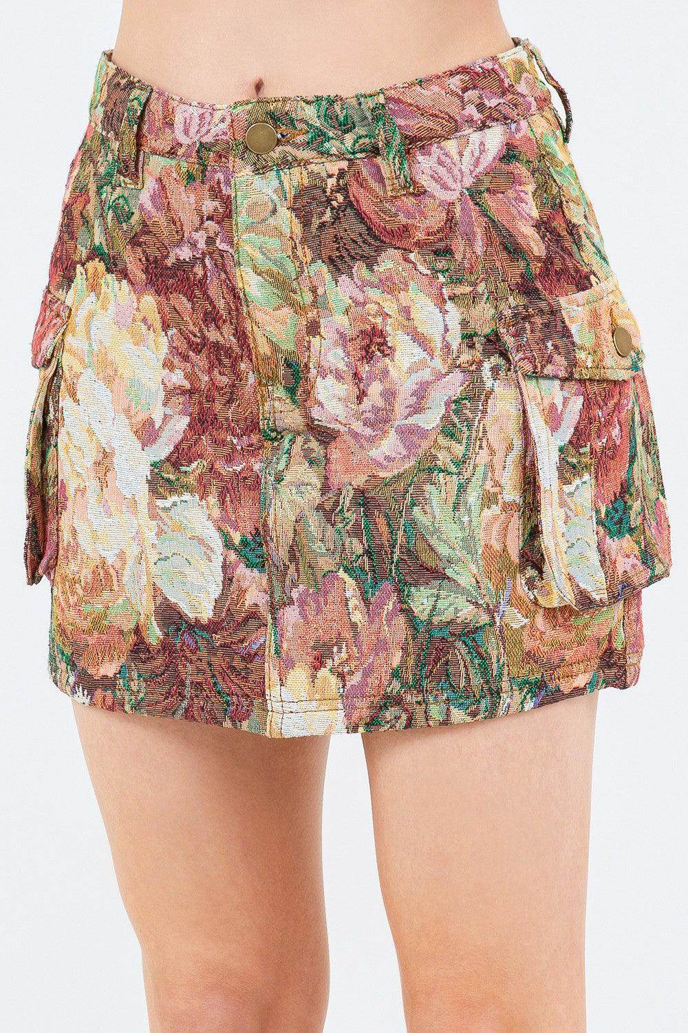 American Bazi Jacquard Weave Cargo Pocket Skirt Mini - Selvanelle