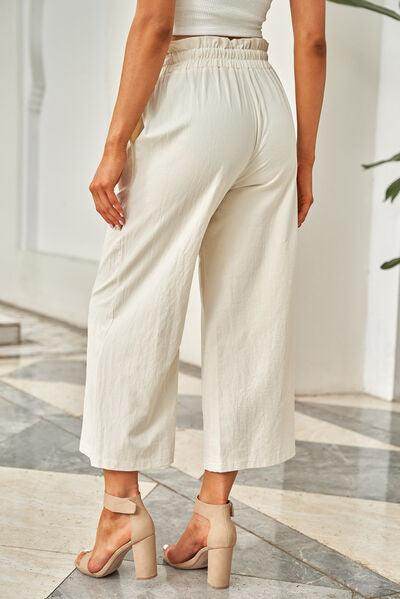Drawstring Paperbag Waist Wide Leg Pants for Women - Selvanelle