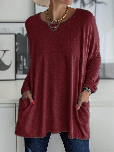 Full Size Round Neck Long Sleeve T-Shirt for Women - Selvanelle