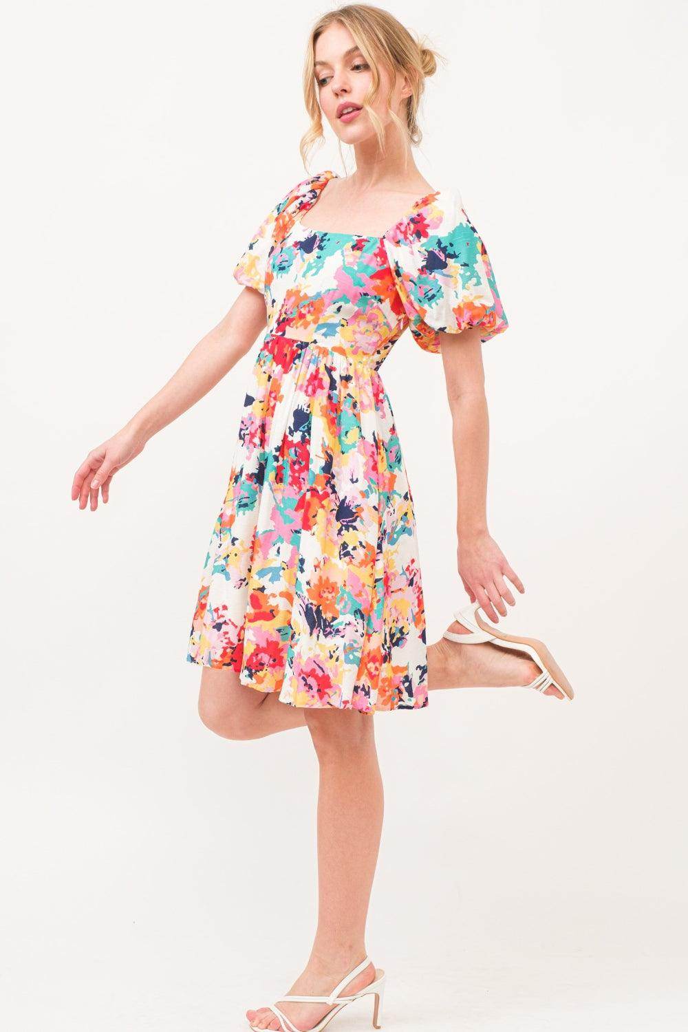 And The Why Square Neck Puff Sleeve Floral Dress Sale - Selvanelle