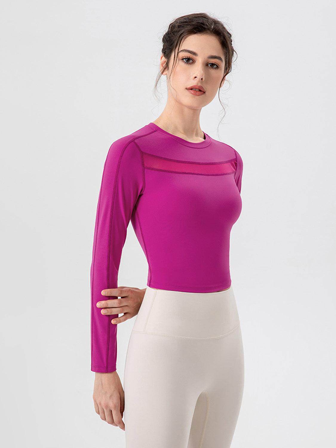 Round Neck Long Sleeve Active T-Shirt for Comfort and Style - Selvanelle