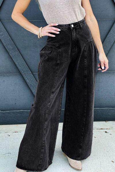High Rise Wide Leg Jeans with Pockets for Effortless Style - Selvanelle