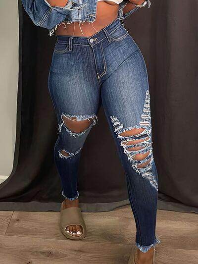Distressed Skinny Jeans with Pockets for Stylish Comfort - Selvanelle