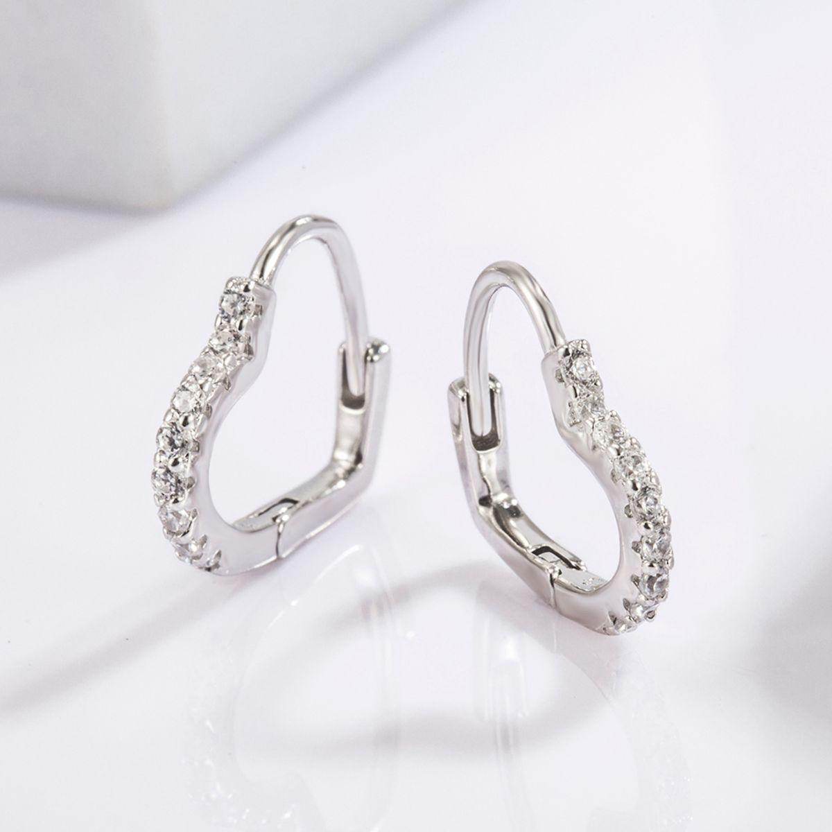 925 Sterling Silver Zircon Heart Shape Earrings Set - Selvanelle