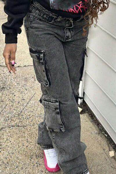 Washed Jeans with Cargo Pockets for Comfort and Style - Selvanelle