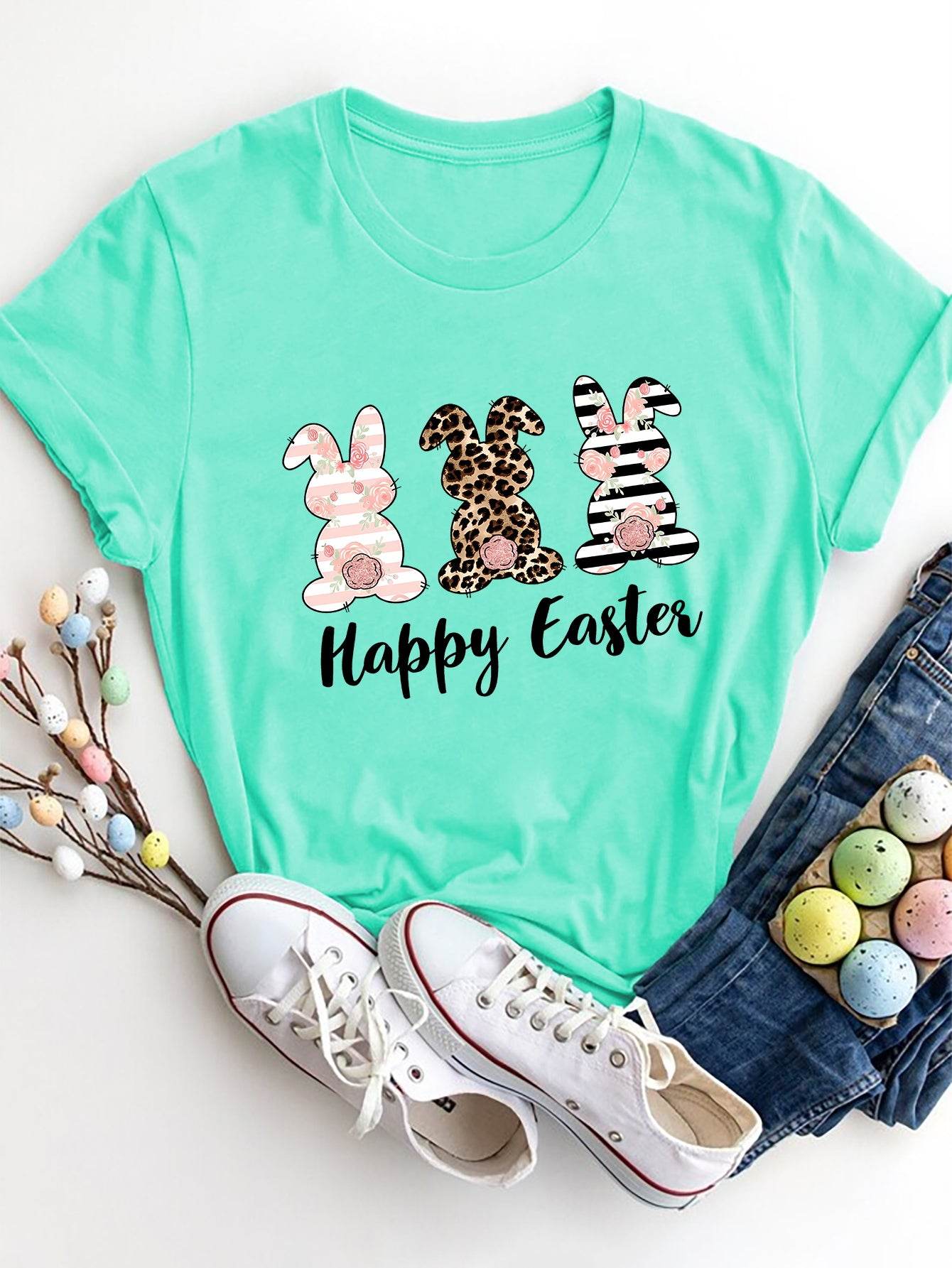 HAPPY EASTER Round Neck Short Sleeve T-Shirt - Selvanelle