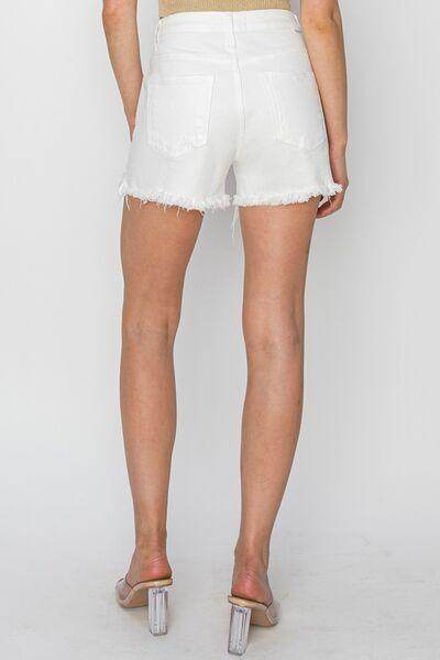 RISEN Button Fly Frayed Hem Denim Shorts for Women - Selvanelle