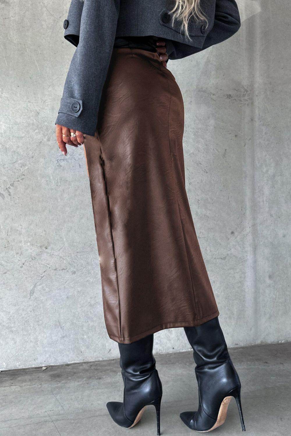 Slit Midi Skirt with Pockets for Chic Everyday Style - Selvanelle