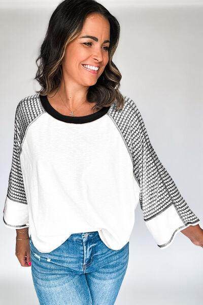 Striped Round Neck Raglan Sleeve Top for Casual Style - Selvanelle
