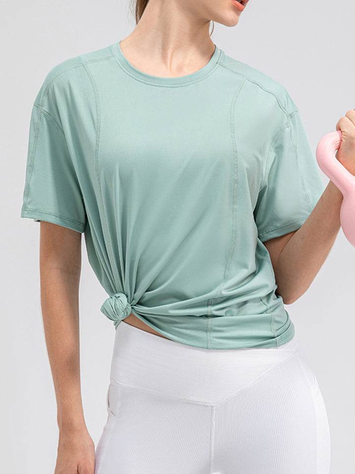 Round Neck Short Sleeve Active Top - Selvanelle