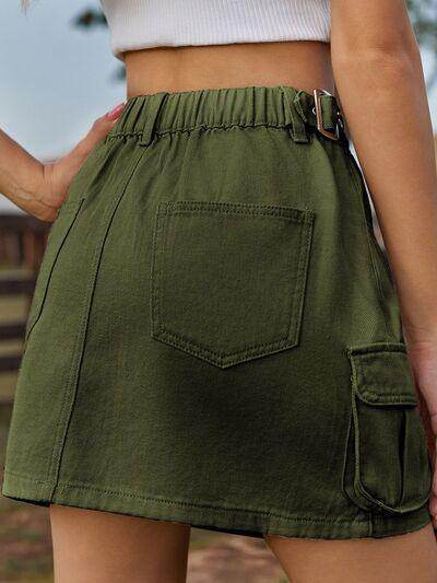 Adjustable Waist Denim Skirt with Pockets for Women - Selvanelle