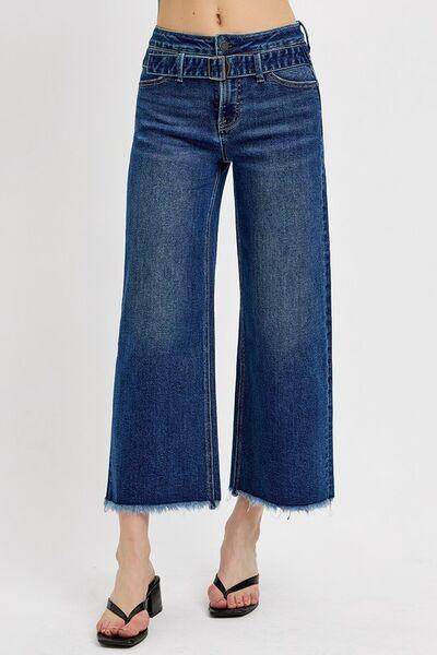 RISEN Raw Hem Wide Leg Attached Buckle Jeans for Women - Selvanelle