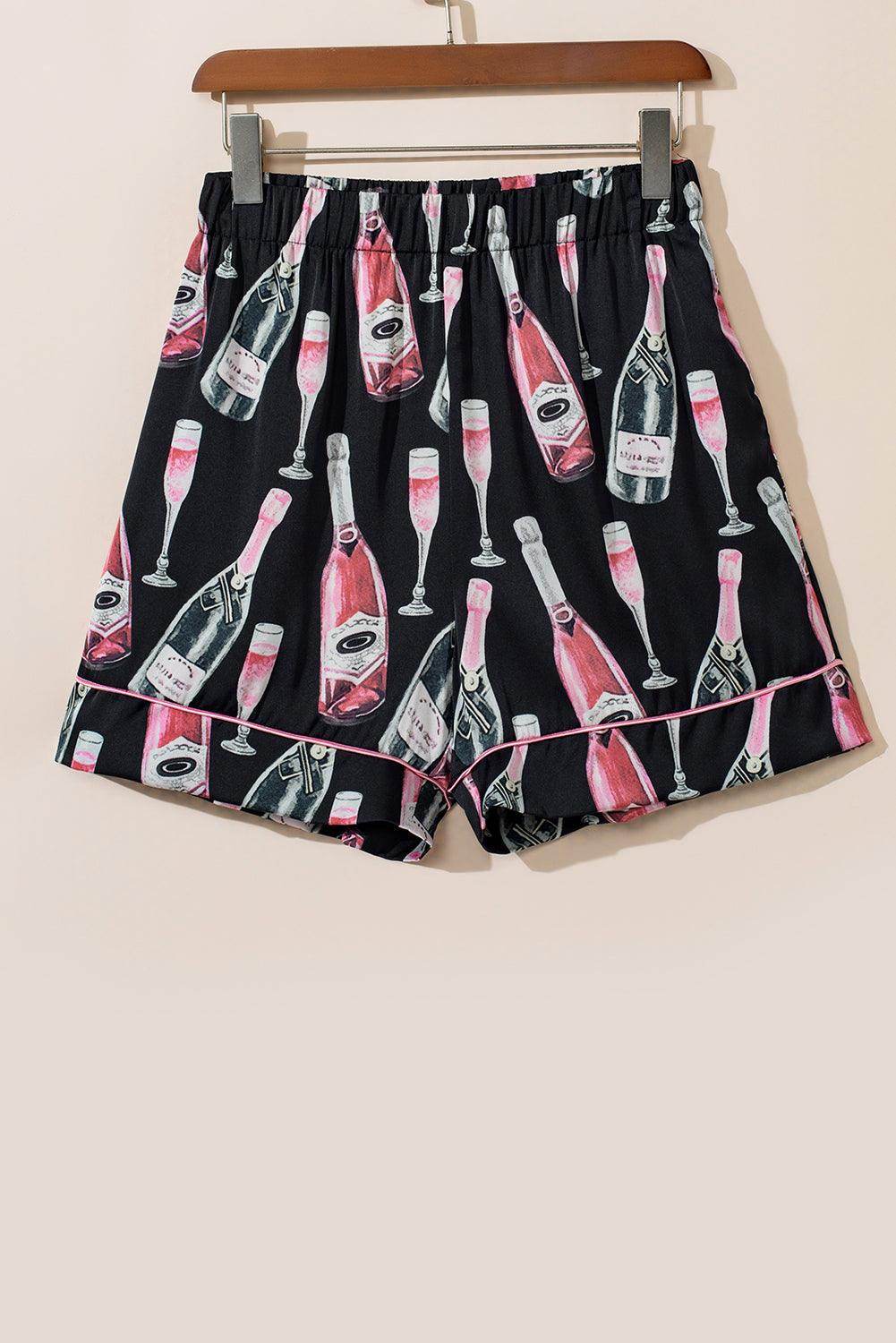 Champagne Print Short Sleeve Top and Shorts Set for Women - Selvanelle