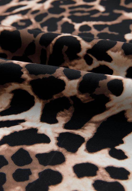 Contrast Trim Leopard Round Neck Top and Pants Lounge Set - Selvanelle