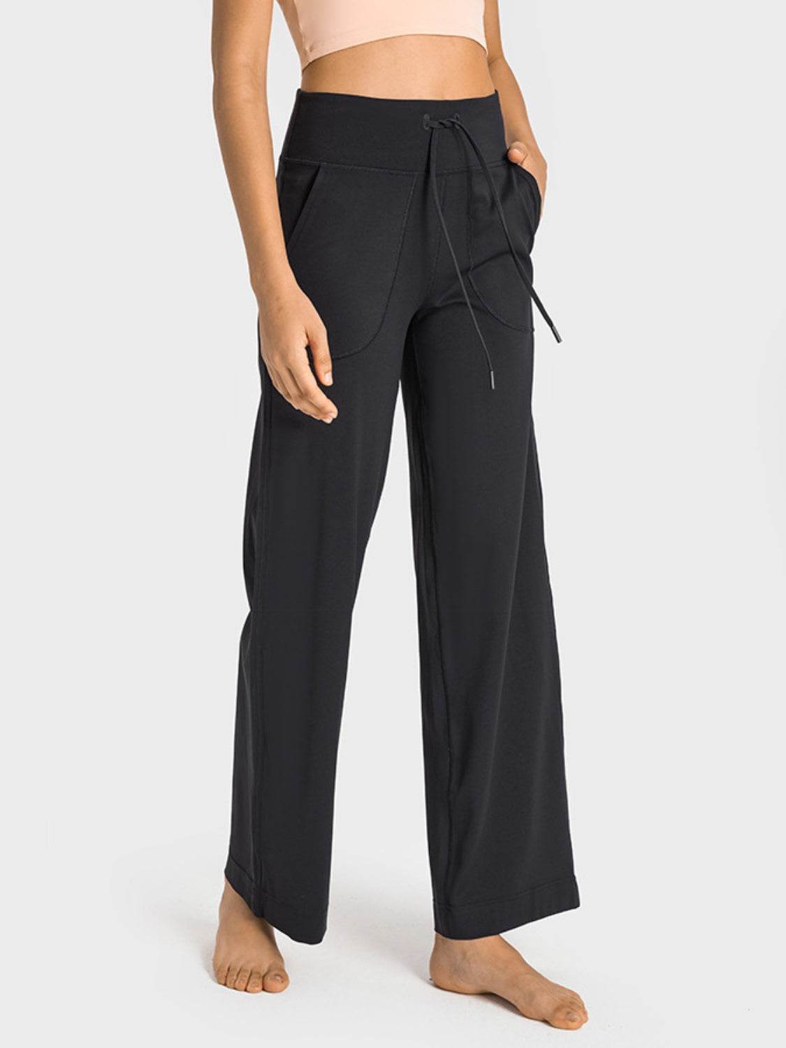 Millennia Drawstring Waist Wide Leg Sports Pants with Pockets - Selvanelle