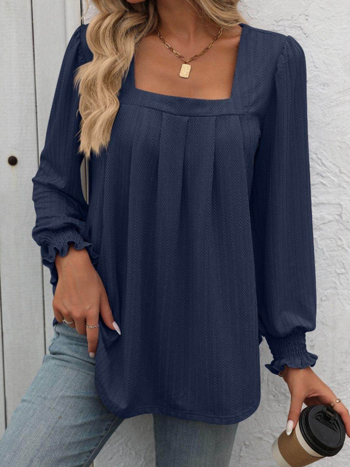Mandy Square Neck Long Sleeve Top for Stylish Comfort - Selvanelle