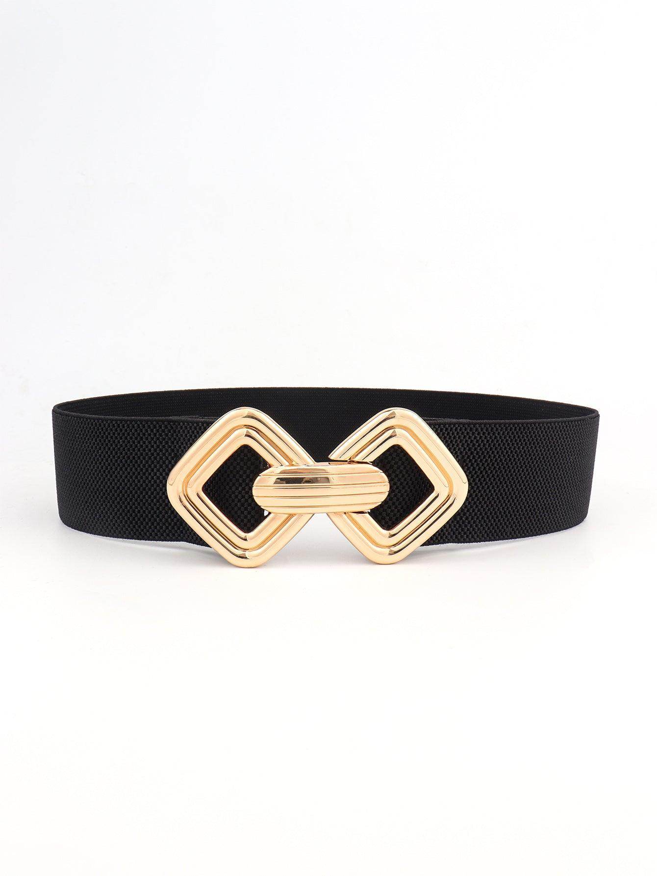 Geometric Buckle Elastic Wide Belt for Stylish Comfort - Selvanelle