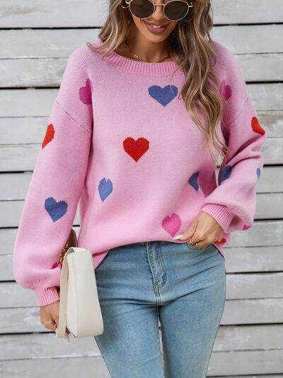 Angel Wings Heart Round Neck Long Sleeve Sweater for Women - Selvanelle